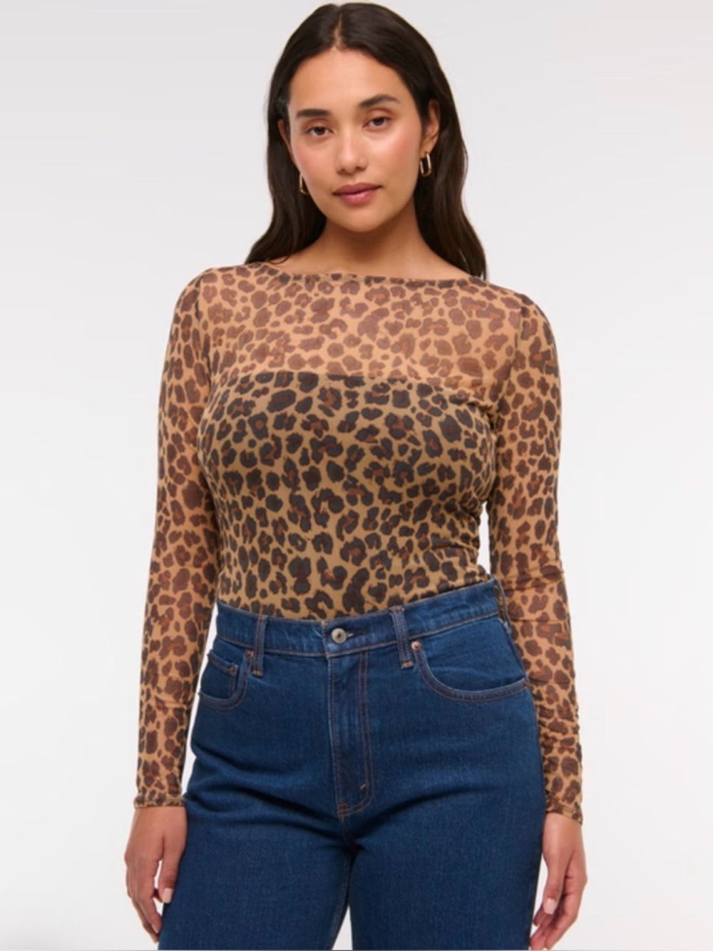 EUC Abercrombie & Fitch Mesh Slash Leopard Print Bodysuit